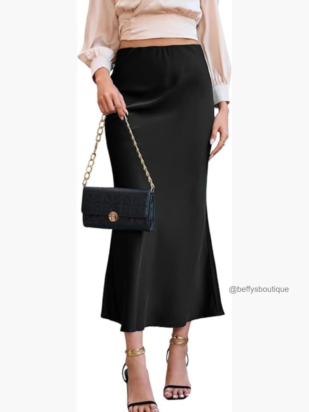 Elegant Satin Fishtail Maxi Skirt High Waist Midi Formal